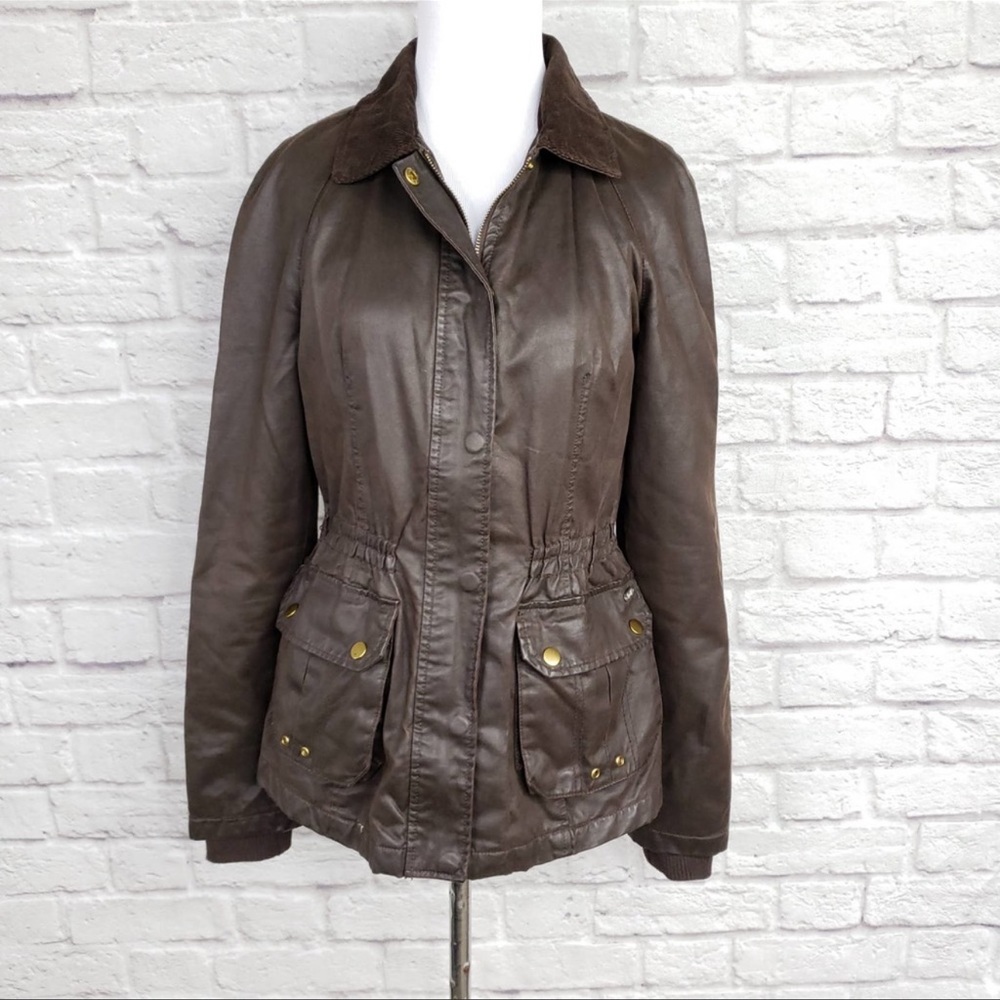 Y2K ZARA TRF Collection Brown Wax Jacket w/ Blue Plaid Lining & Corduroy Collar
